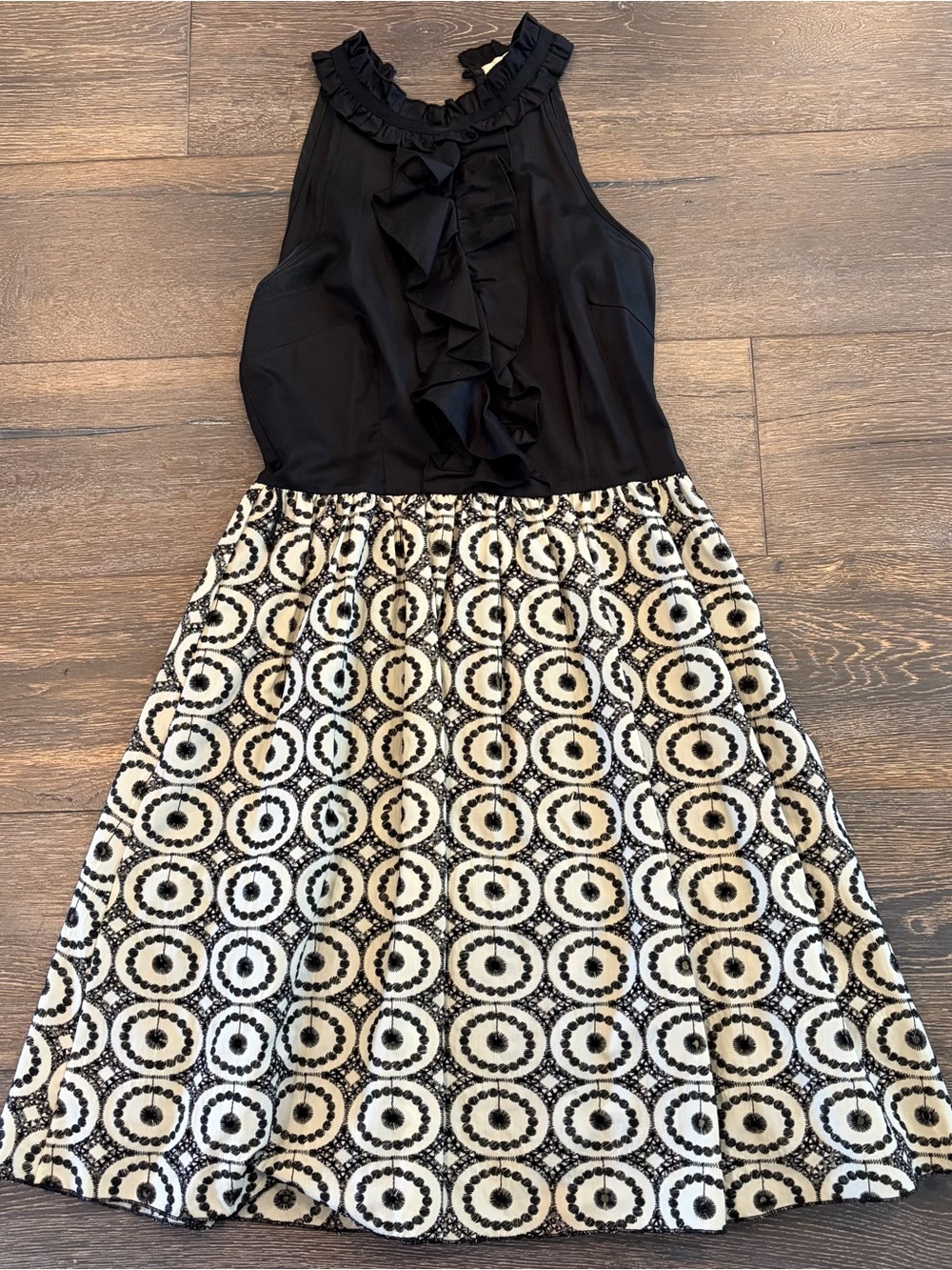 Weston Wear Black & Cream A-Line Dress with Ruffle Bodice